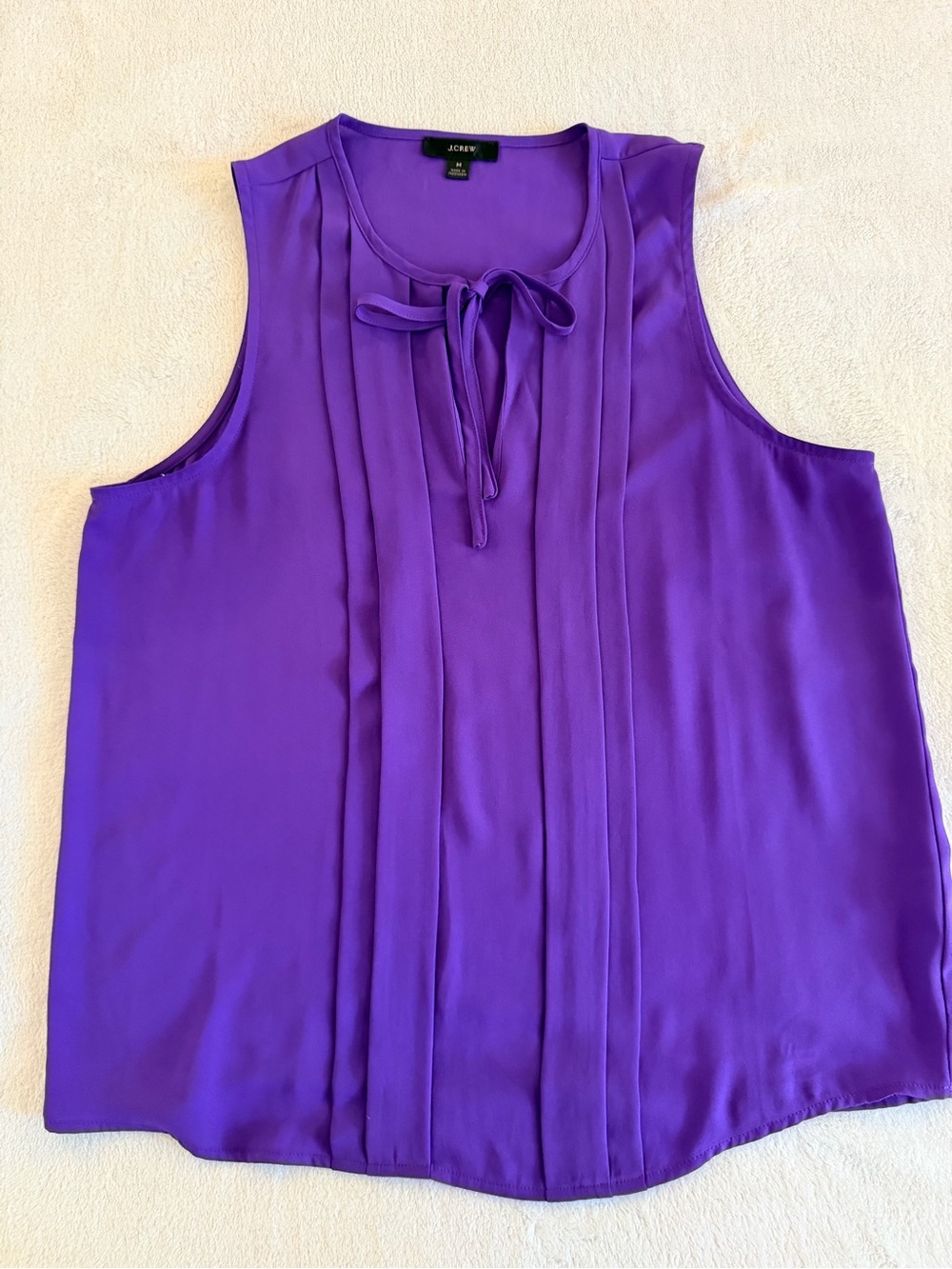 J. Crew Sleeveless Tie-Neck Pleated Purple Blouse